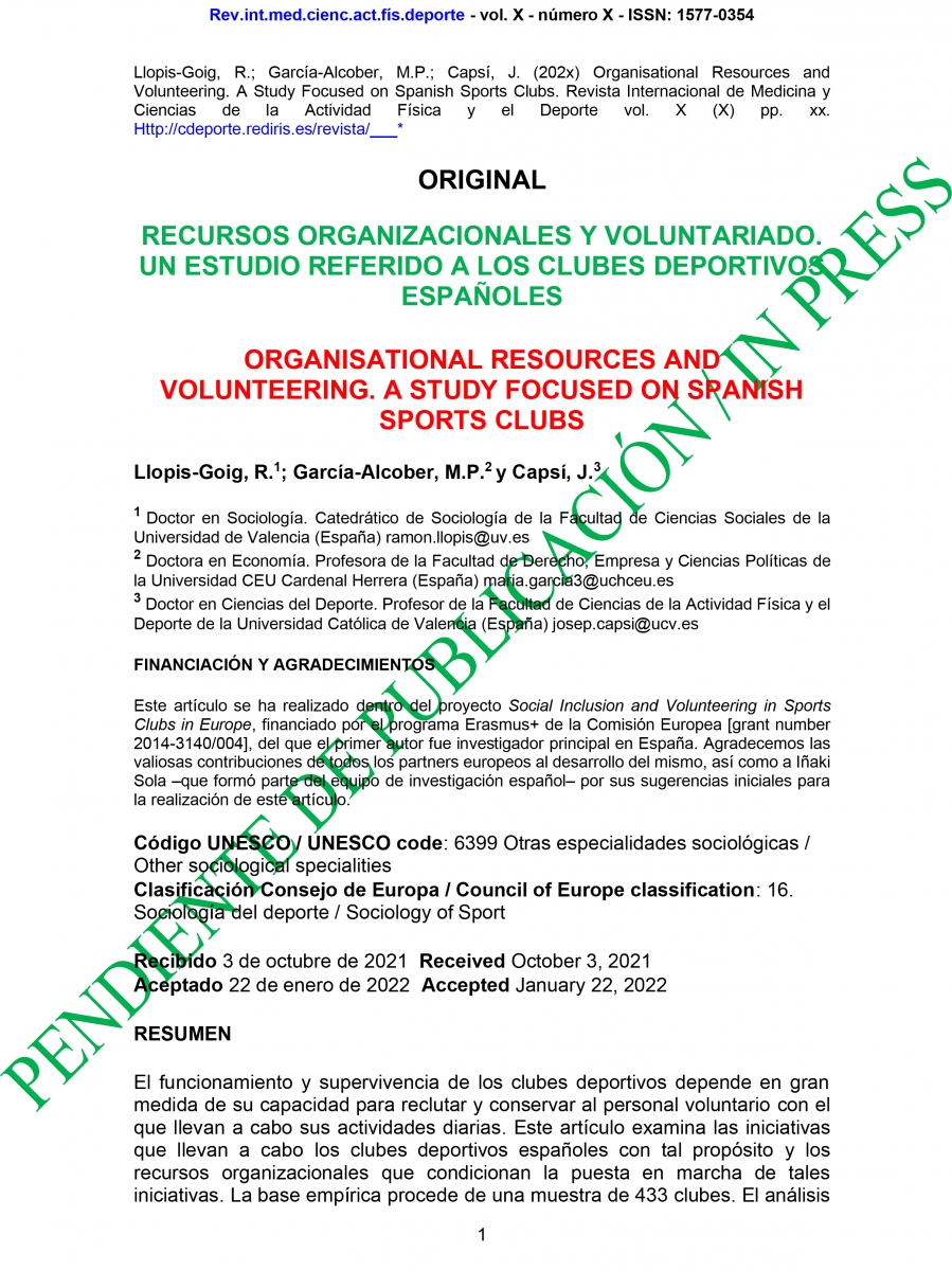 Recursos organizacionales y voluntariado